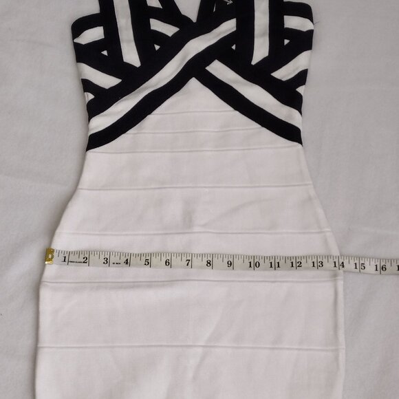 Rachael G Stretch Strappy Dress, White with Black, Size S. - Picture 4 of 13